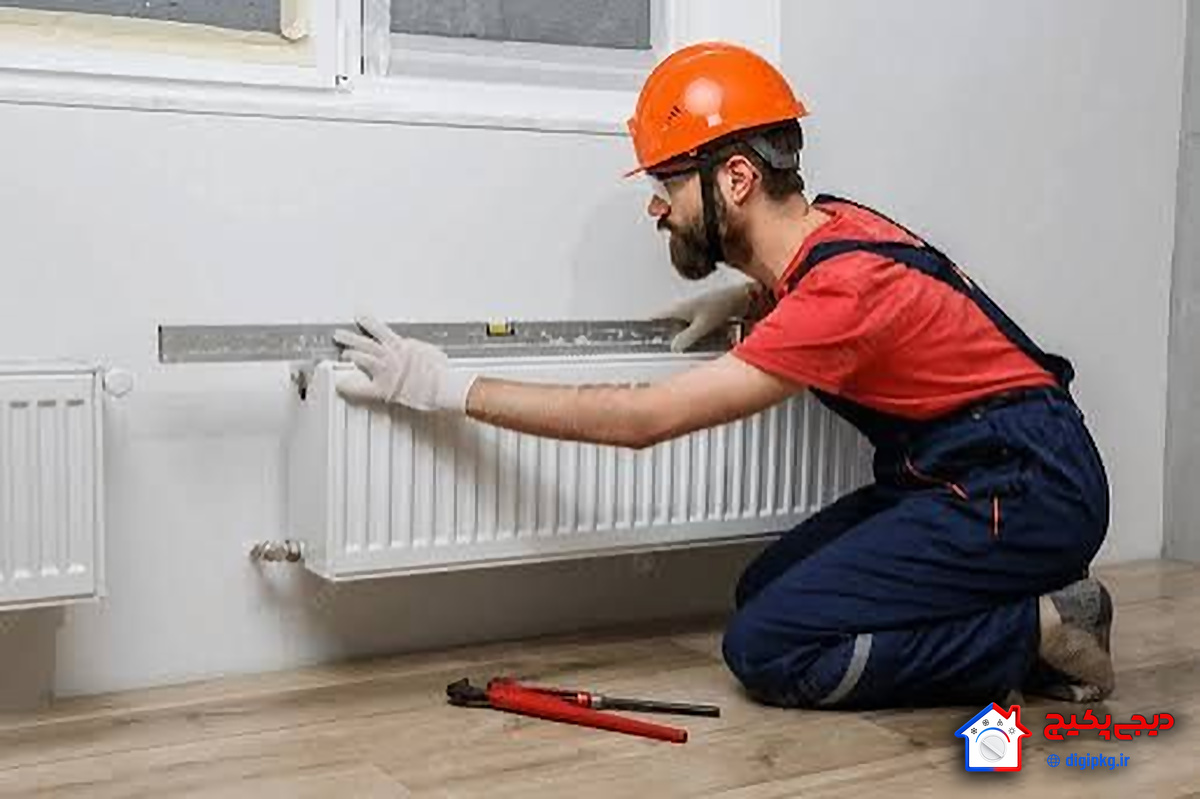 Radiator leveling تراز کردن رادیاتور هنگام نصب با استفاده از تراز